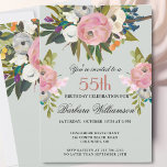 Elegant Handpainted Floral 55th Birthday Party  Invitation<br><div class="desc">Start this special 55th birthday celebration in a elegant style with this beautifully hand painted invitation with colourful yet gentle flowers -- leading with blush pink and greenery, yet adding interesting other touches of colour. All of the text can be personalised for your party including the guest of honour's age....</div>