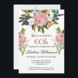 Elegant Handpainted Floral 60th Birthday Party  Invitation<br><div class="desc">Start this special 60th birthday celebration in a elegant style with this beautifully hand painted invitation with colourful yet gentle flowers -- leading with blush pink and greenery, yet adding interesting other touches of colour. All of the text can be personalised for your party including the guest of honour's age....</div>