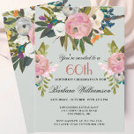 Elegant Handpainted Floral 60th Birthday Party  Invitation<br><div class="desc">Start this special 60th birthday celebration in a elegant style with this beautifully hand painted invitation with colourful yet gentle flowers -- leading with blush pink and greenery, yet adding interesting other touches of colour. All of the text can be personalised for your party including the guest of honour's age....</div>