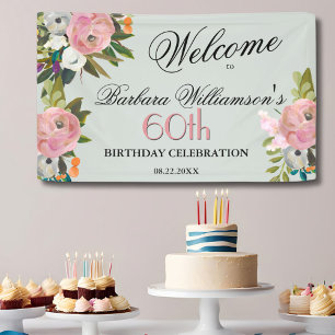 Elegant Handpainted Floral 60th Birthday Welcome Banner
