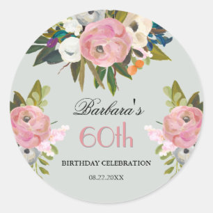 Elegant Handpainted Floral 60th Birthday Welcome Classic Round Sticker