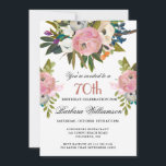 Elegant Handpainted Floral 70th Birthday Party  Invitation<br><div class="desc">Start this special 70th birthday celebration in a elegant style with this beautifully hand painted invitation with colourful yet gentle flowers -- leading with blush pink and greenery, yet adding interesting other touches of colour. All of the text can be personalised for your party including the guest of honour's age....</div>