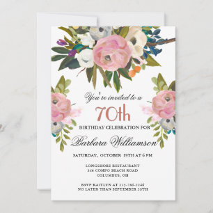 Elegant Handpainted Floral 70th Birthday Party Invitation