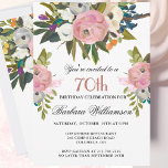 Elegant Handpainted Floral 70th Birthday Party  Invitation<br><div class="desc">Start this special 70th birthday celebration in a elegant style with this beautifully hand painted invitation with colourful yet gentle flowers -- leading with blush pink and greenery, yet adding interesting other touches of colour. All of the text can be personalised for your party including the guest of honour's age....</div>