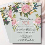 Elegant Handpainted Floral 70th Birthday Party  Invitation<br><div class="desc">Start this special 70th birthday celebration in a elegant style with this beautifully hand painted invitation with colourful yet gentle flowers -- leading with blush pink and greenery, yet adding interesting other touches of colour. All of the text can be personalised for your party including the guest of honour's age....</div>