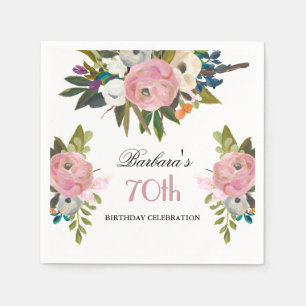 Elegant Handpainted Floral 70th Birthday Party  Napkin