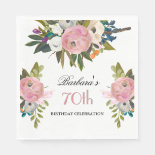 Elegant Handpainted Floral 70th Birthday Party Napkin