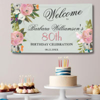 Elegant Handpainted Floral 80th Birthday Welcome
