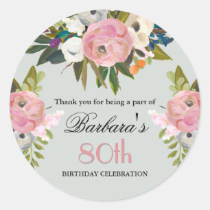 Elegant Handpainted Floral 80th Birthday Welcome Classic Round Sticker