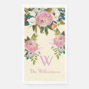 Elegant Handpainted Floral Monogram Name Napkin