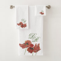 Elegant Handpainted Red Poppies Monogram Initals
