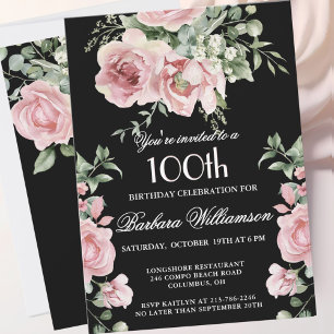*Elegant Handpainted Roses 100th Birthday Party  Invitation