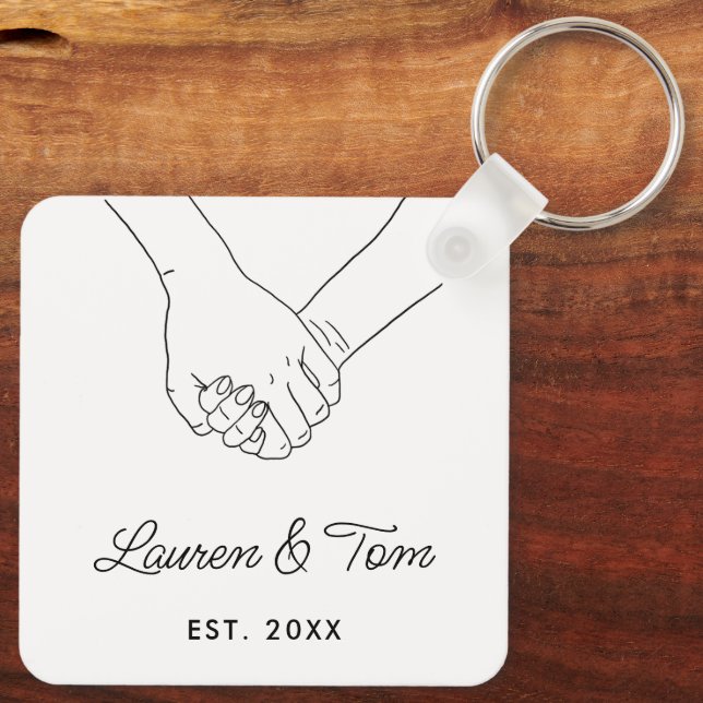 Elegant Hands Illustration Valentines Day Script  Key Ring (Back)