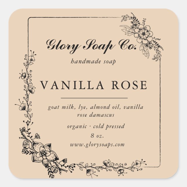 elegant handsketched floral soap bar sticker (Front)