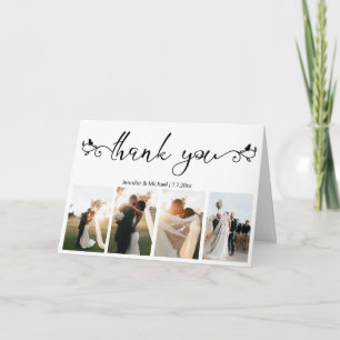 elegant handwriting 4 photos collage wedding  thank you card
