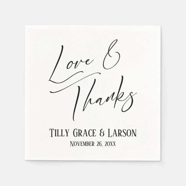 Elegant Handwriting Font Typography Love & Thanks Napkin (Front)