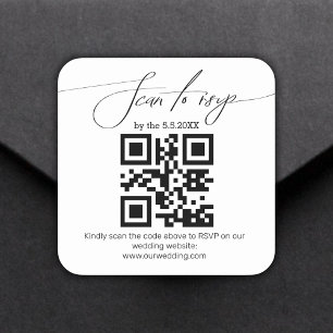 elegant handwriting rsvp qr code wedding   square sticker