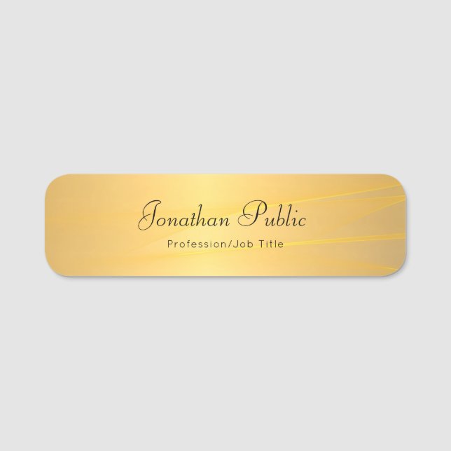 Elegant Handwriting Script Glamour Gold Template Name Tag (Front)