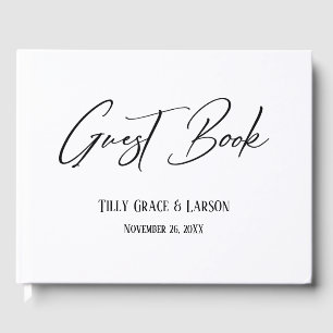 Elegant Handwriting Simple Black & White Guest Boo Book