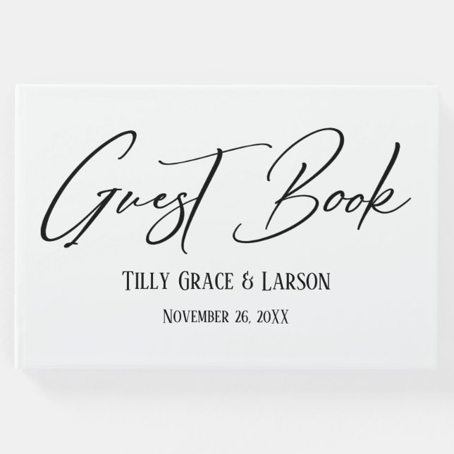 Elegant Handwriting Simple Black & White Guest Boo Guest Book (Front)