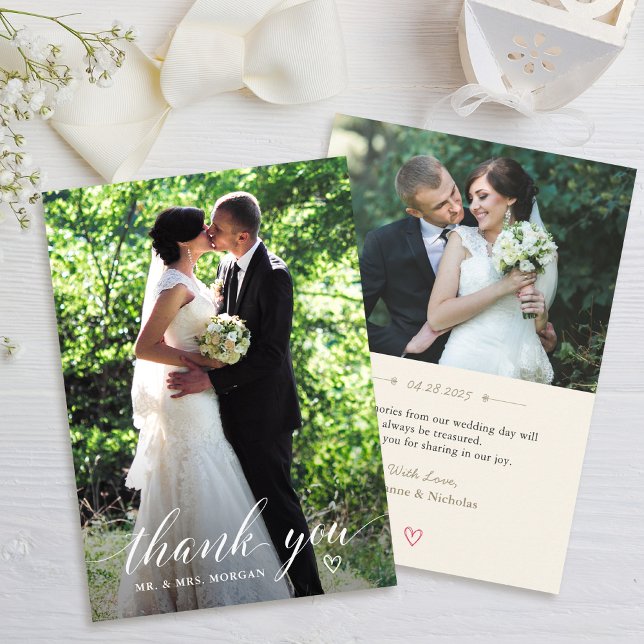 Elegant Handwriting Wedding Photo Thank You Card (Creator Uploaded)