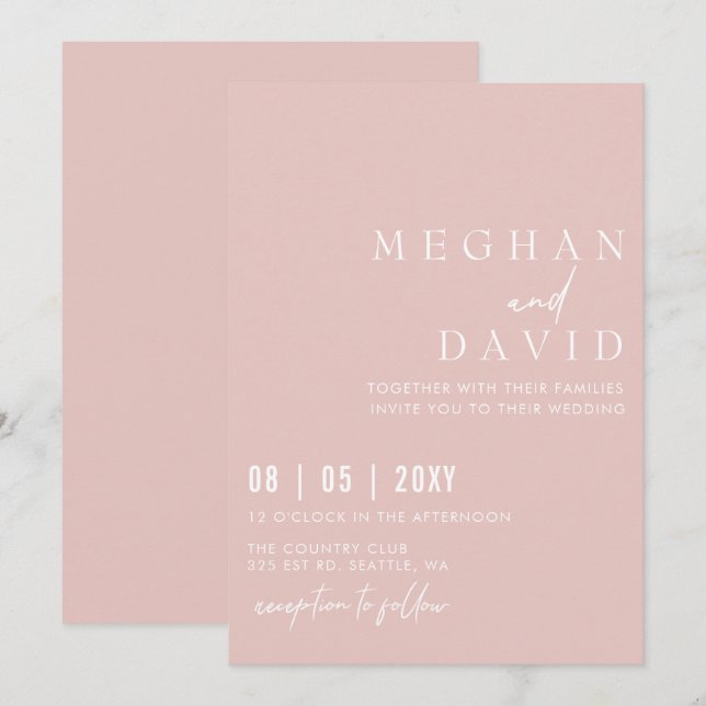 Elegant Handwritten Blush Green Wedding  Invitation (Front/Back)