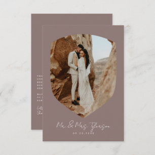 Elegant Handwritten Framed Photo Mauve Wedding   Thank You Card