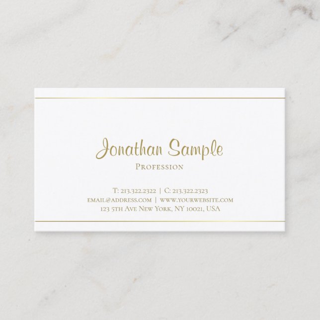 Elegant Handwritten Gold Script Glamour Luxury Business Card (Front)