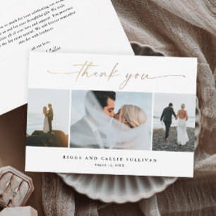 Elegant Handwritten Gold Script Wedding Photo  Thank You Card