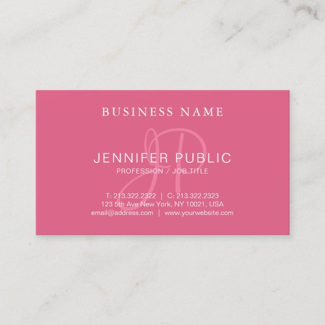 Elegant Handwritten Monogram Blush Pink Plain Business Card (Front)