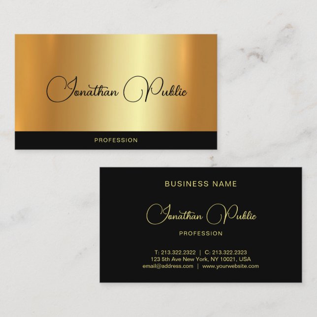 Elegant Handwritten Name Black & Gold Template Business Card (Front/Back)