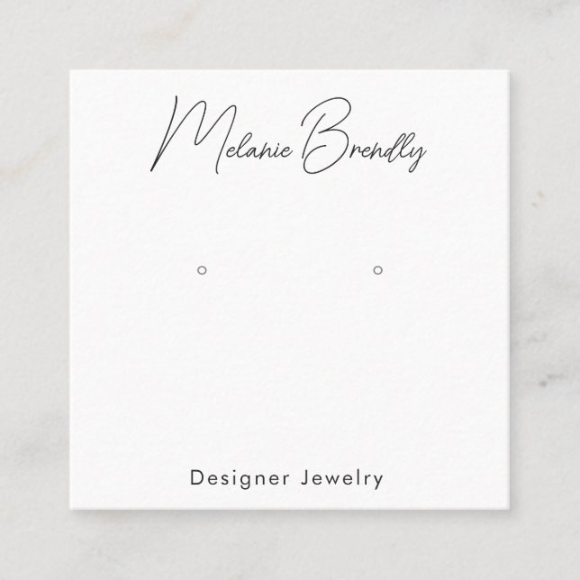 Elegant Handwritten Name Jewellery Earring Display Square Business Card (Front)