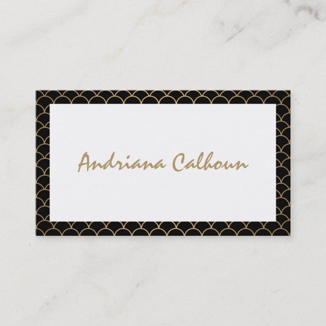 Elegant Handwritten Name with Art Deco Pattern Business Card (Front)