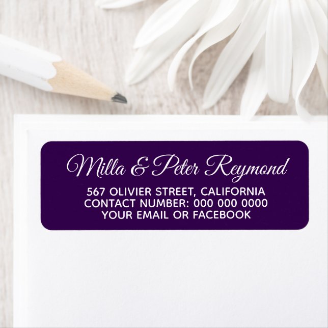 Elegant handwritten names with address purple (Insitu)