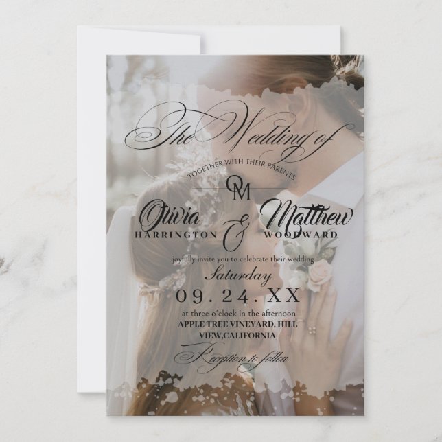 Elegant Handwritten Photo Wedding Invitation (Front)