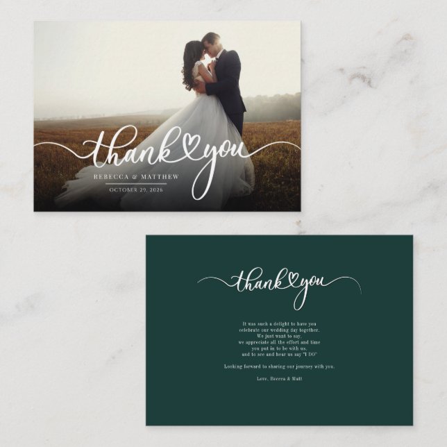 Elegant Handwritten Photo Wedding Thank You Card (Front/Back)