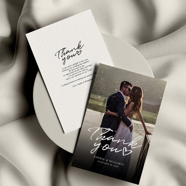 Elegant Handwritten Photo Wedding Thank You Card (Wedding Photo Script Handlettered Thank You Card)
