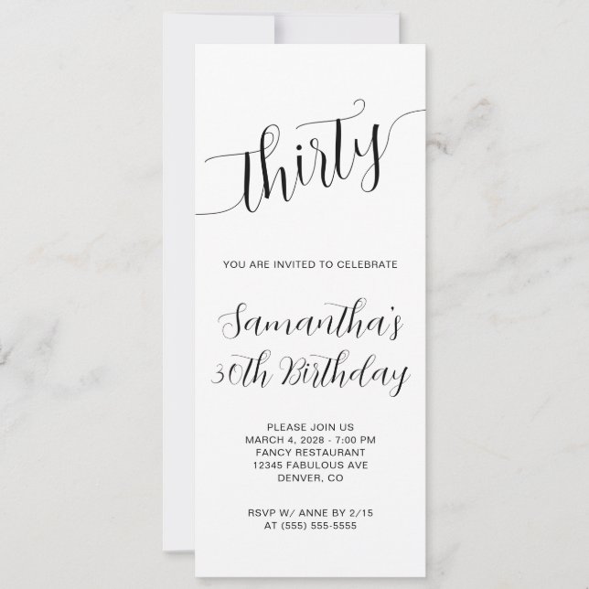 Elegant Handwritten Script 30th Birthday Invitation (Front)