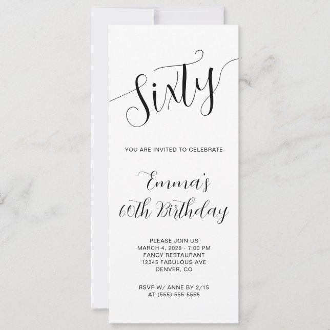 Elegant Handwritten Script 60th Birthday Invitation (Front)