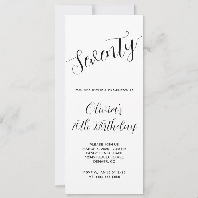 Elegant Handwritten Script 70th Birthday Invitation (Front)