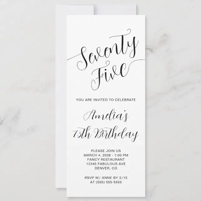Elegant Handwritten Script 75th Birthday Invitation | Zazzle