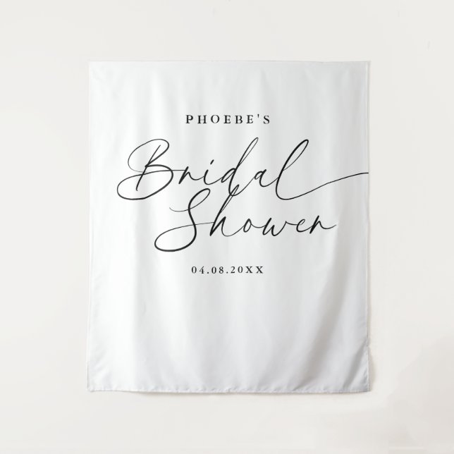 Elegant Handwritten Script Bridal Shower Backdrop Tapestry (Front)