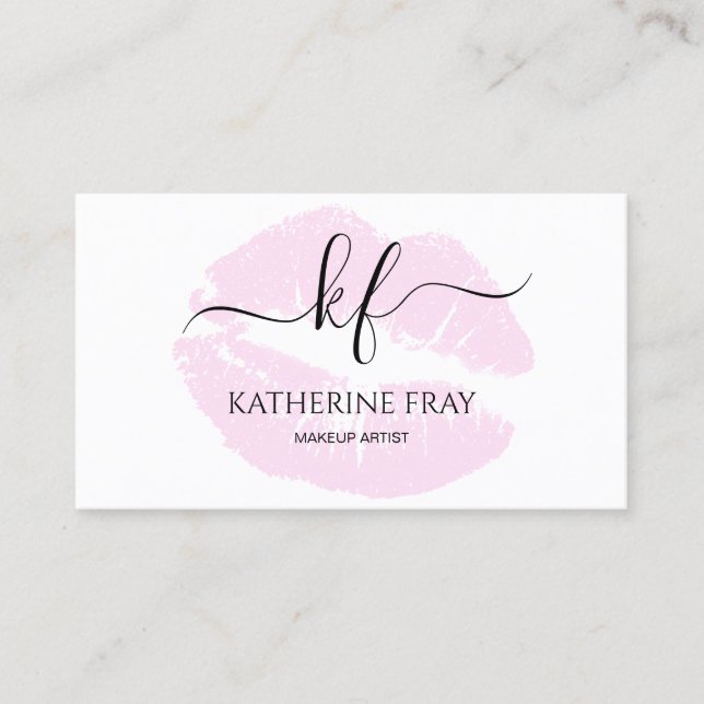 Elegant handwritten script calligraphy pink lips business card (Front)