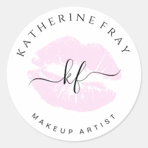 Elegant handwritten script calligraphy pink lips classic round sticker