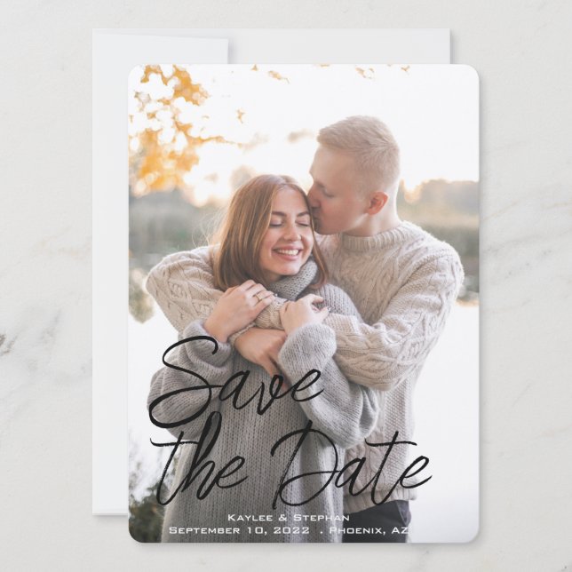 Elegant Handwritten Script Custom Photo Save The Date (Front)