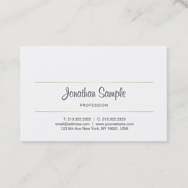 Elegant Handwritten Script Gold Luxury Plain Business Card (Front)
