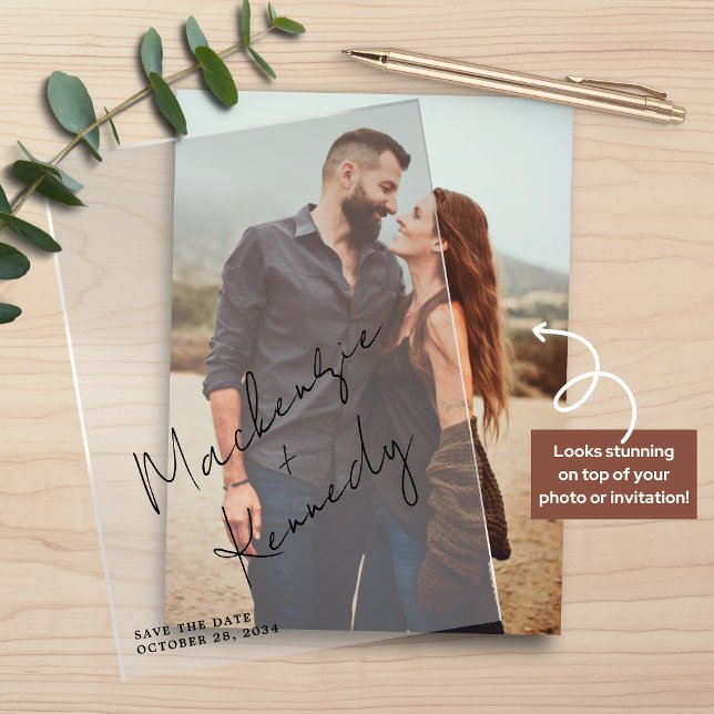 Elegant Handwritten Script Names Save the Date Vellum Invitations (Elegant Handwritten Script Names Save the Date Vellum OVERLAYS)