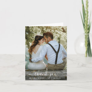 Elegant Handwritten Script Simple Photo Wedding Thank You Card
