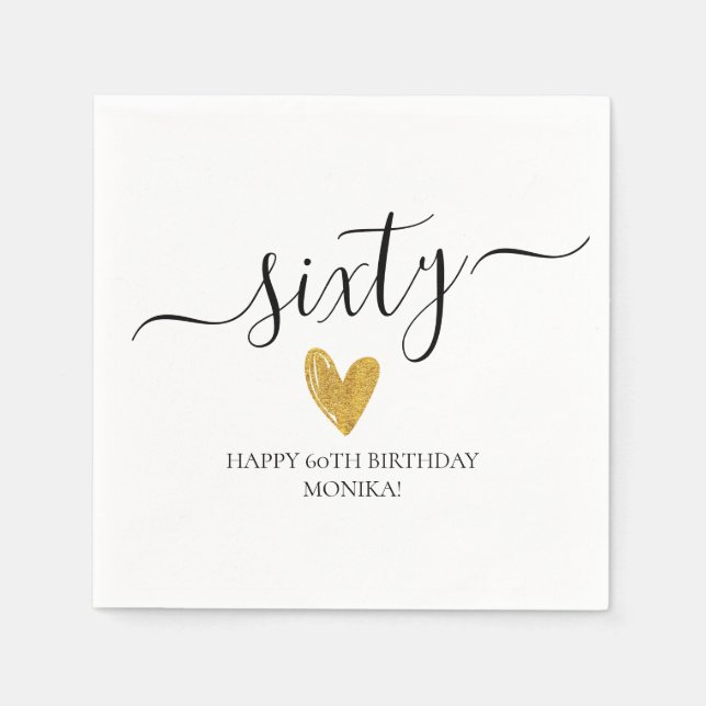 Elegant Handwritten Script Sixty 60th Birthday Napkin (Front)