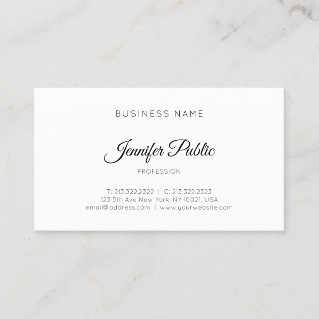Elegant Handwritten Script Template Modern Simple Business Card (Front)